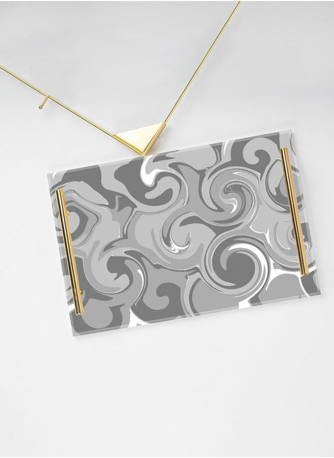LOWHA Decorative Acrylic Serving Tray with Gold Color Metal Handles Abstract Wave Pattern 20x30cm  - Image 3