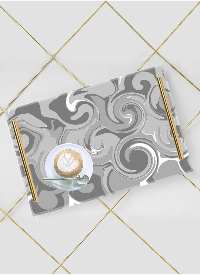 LOWHA Decorative Acrylic Serving Tray with Gold Color Metal Handles Abstract Wave Pattern 20x30cm  - Image 5