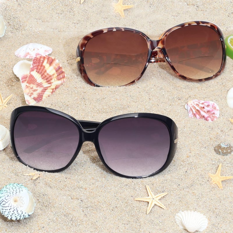 JM 2 Pairs Classic Bifocal Reading Sunglasses for Women Vintage Reader Glasses Outdoor UV Protection Black+Tortoise 1.0 - Image 5