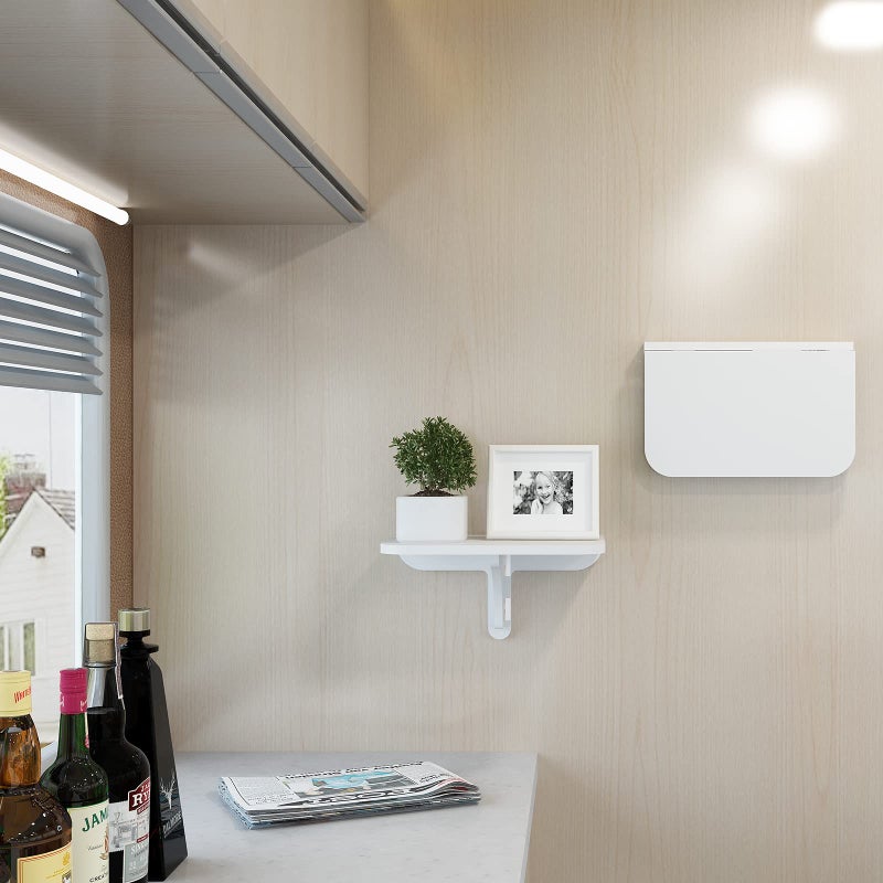 WELLAND 11.8" x 8.25" White Wall Mounted Desk Small Floating Shelves Set of 2 Folding Wall Shelves Drop-Leaf Table Fold Down Desk for RV, Camper, Loft Beds - Image 3