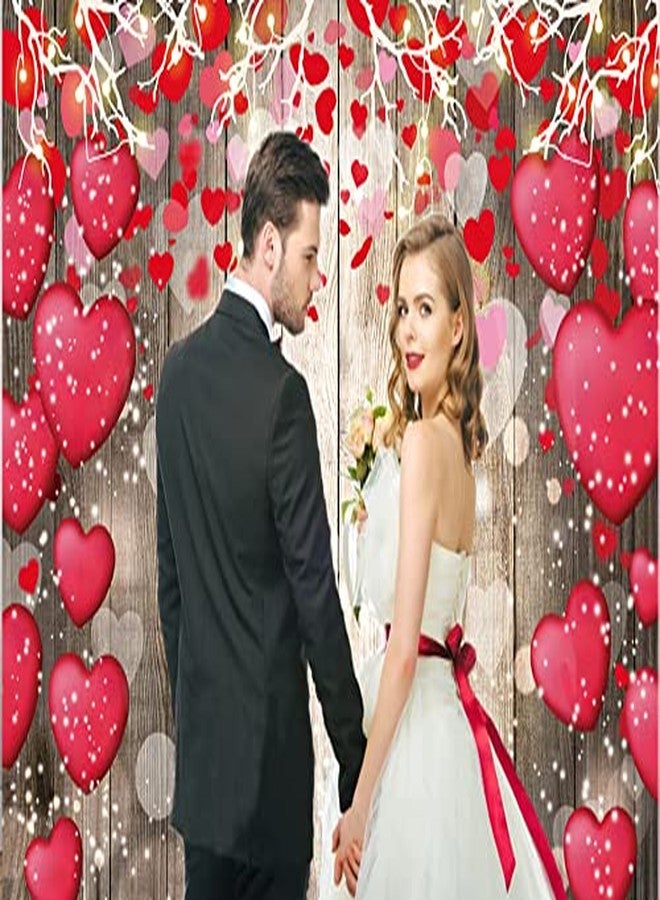 CHAIYA 7x5ft Mother's Day Backdrop Wood Backdrop Vinyl Red Love Heart Valentine's Day Backdrops for Photography Mother's Day Party Bridal Shower Valentine Day Dessert Cake Table Decoration CY-147 - Image 2