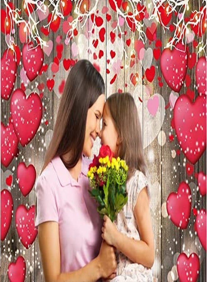 CHAIYA 7x5ft Mother's Day Backdrop Wood Backdrop Vinyl Red Love Heart Valentine's Day Backdrops for Photography Mother's Day Party Bridal Shower Valentine Day Dessert Cake Table Decoration CY-147 - Image 5