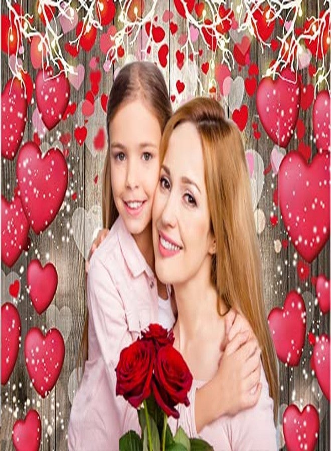 CHAIYA 7x5ft Mother's Day Backdrop Wood Backdrop Vinyl Red Love Heart Valentine's Day Backdrops for Photography Mother's Day Party Bridal Shower Valentine Day Dessert Cake Table Decoration CY-147 - Image 3