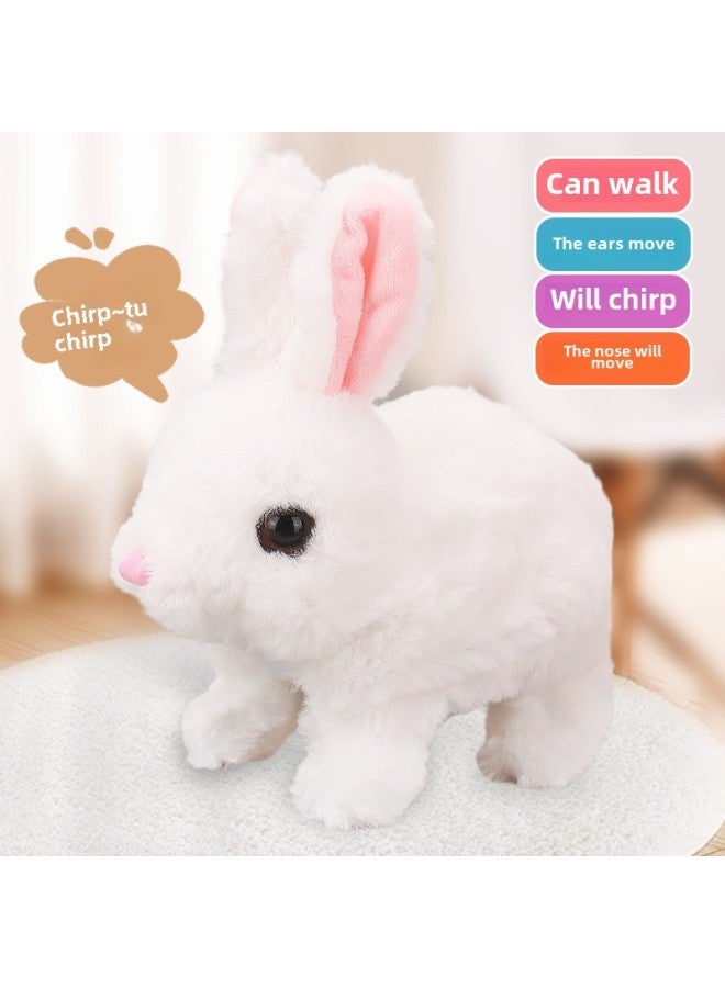 Children's Electric Simulation Small White Rabbit Will Call Girls Pet Doll Backpack Dog Gift Puzzle Plush Toy-Colors:White Electric Rabbit-Specifications:Battery Version - Image 1