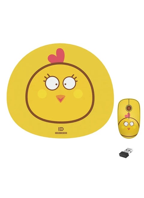 E680 Cute Wireless Mouse 2.4GHz with Mouse Pad - Lightweight - Silent Click - 3 Buttons - Power Saving on/off button - 1600DPI Optical Sensor - Effective distance 10m - 1x AA Battery For Kids ,Girl PC , Laptop