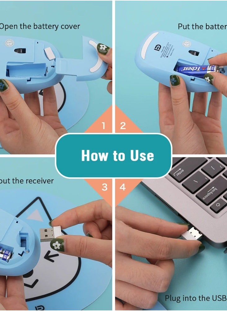 FD - E680 Cute Wireless Mouse 2.4GHz with Mouse Pad - Lightweight - Silent Click - 3 Buttons - Power Saving on/off button - 1600DPI Optical Sensor - Effective distance 10m - 1x AA Battery For Kids ,Girl PC , Laptop - Image 1