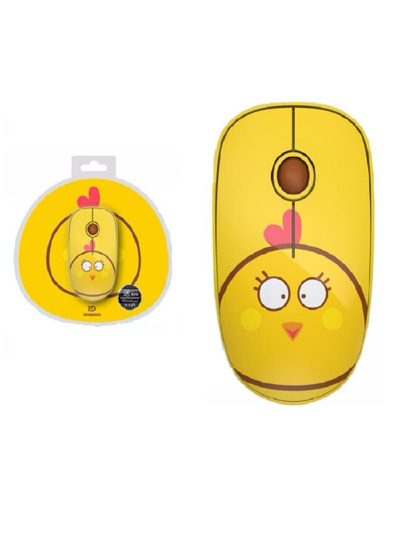 FD - E680 Cute Wireless Mouse 2.4GHz with Mouse Pad - Lightweight - Silent Click - 3 Buttons - Power Saving on/off button - 1600DPI Optical Sensor - Effective distance 10m - 1x AA Battery For Kids ,Girl PC , Laptop - Image 1