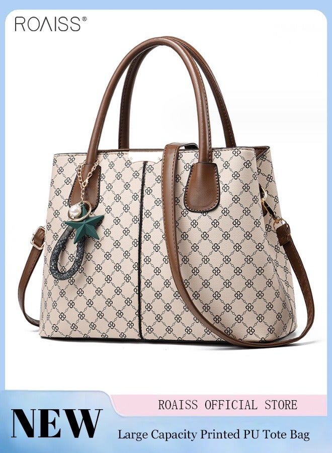 roaiss Women's Printed Large Capacity Handbag Fashionable Retro Pu Leather Patchwork Shoulder Bag Detachable Strap Crossbody Bag - Image 1