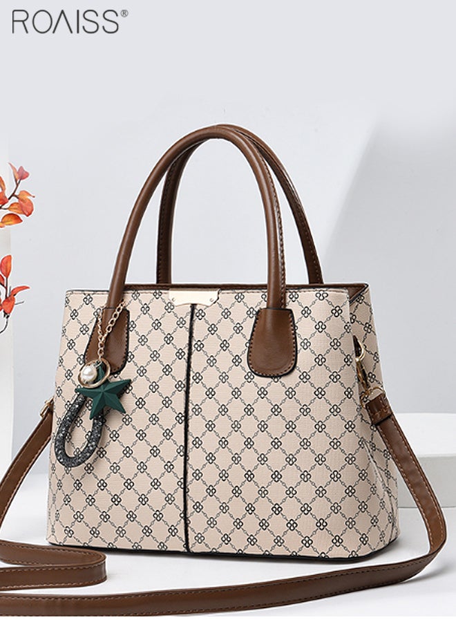 roaiss Women's Printed Large Capacity Handbag Fashionable Retro Pu Leather Patchwork Shoulder Bag Detachable Strap Crossbody Bag - Image 3