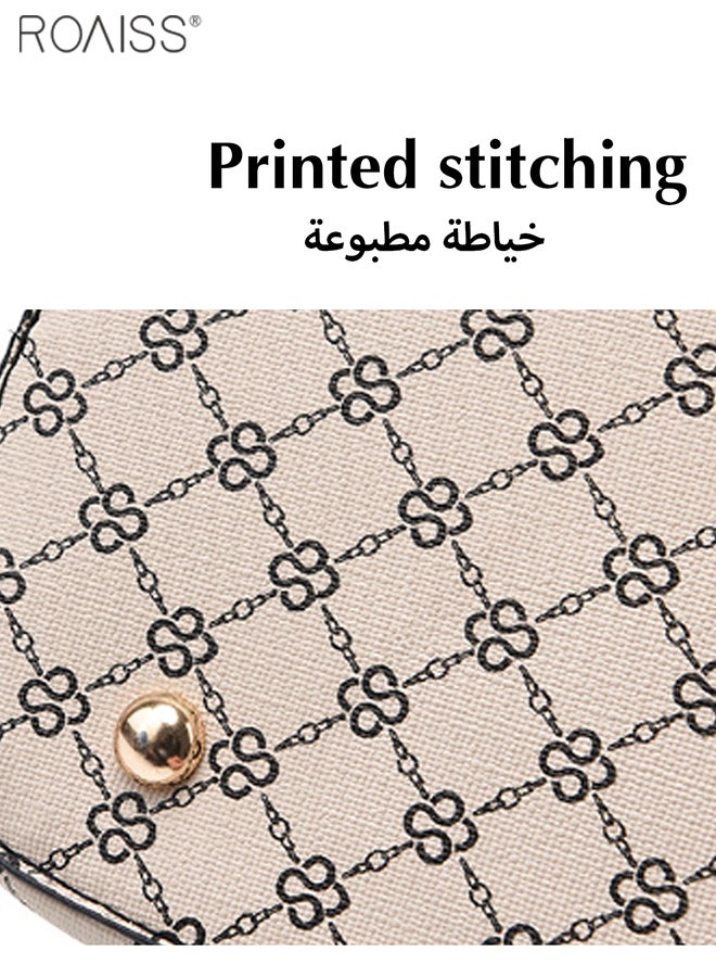 roaiss Women's Printed Large Capacity Handbag Fashionable Retro Pu Leather Patchwork Shoulder Bag Detachable Strap Crossbody Bag - Image 5