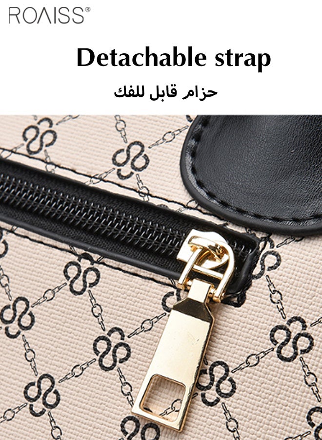 roaiss Women's Printed Large Capacity Handbag Fashionable Retro Pu Leather Patchwork Shoulder Bag Detachable Strap Crossbody Bag - Image 4