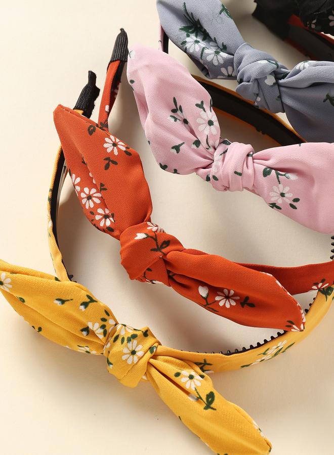 Take Two Set of 5- Floral Print Bow Detail Headband - Image 2
