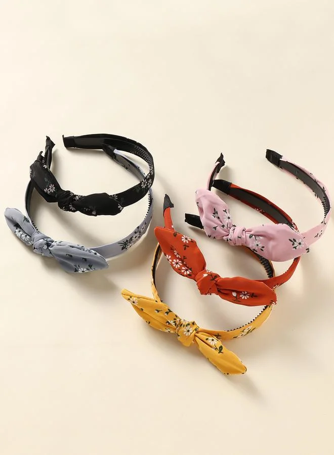 Take Two Take Two Set of 5- Floral Print Bow Detail Headband