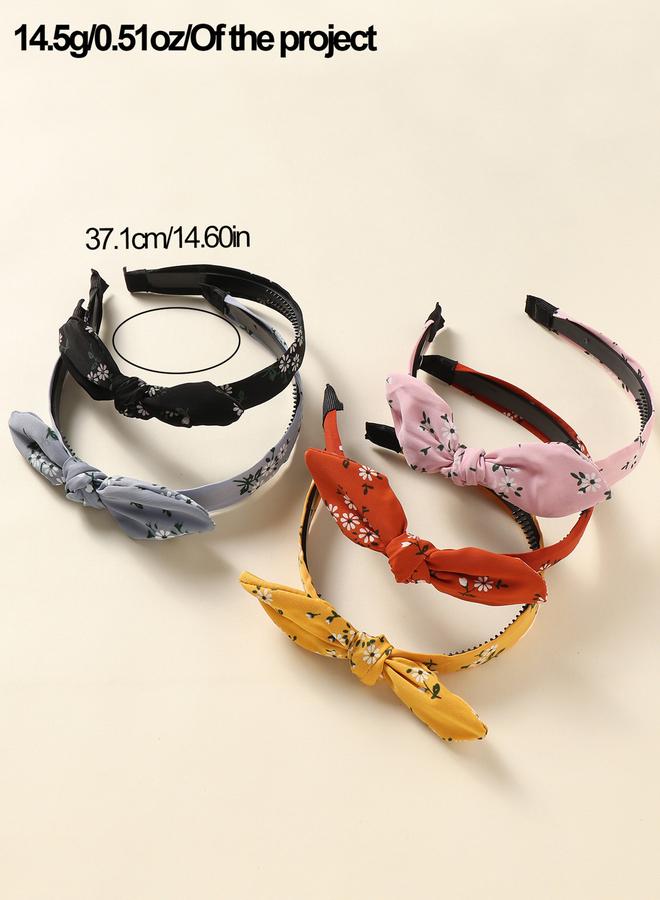 Take Two Set of 5- Floral Print Bow Detail Headband - Image 3