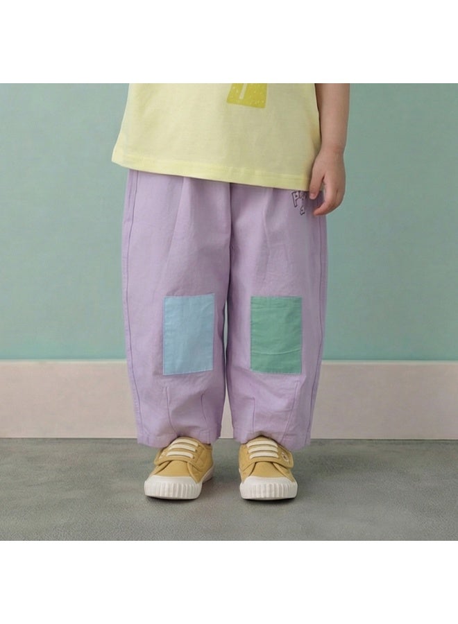 Bbqb Children's Pants Spring Boys' Pants Girls' Pants Loose Versatile Color Block Loose Children's Casual Pants
