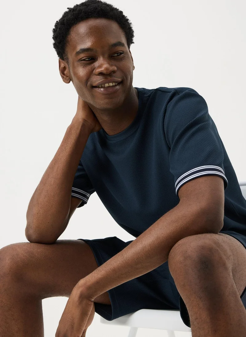 Navy Textured Tape T-Shirt