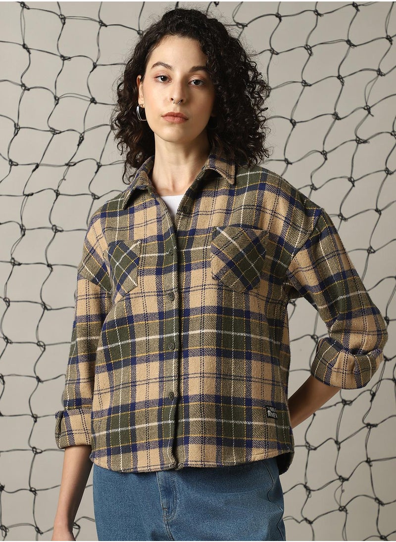 Hubberholme - Women's Multicoloured Cotton Blend Checkered Oversized Shacket - Image 1