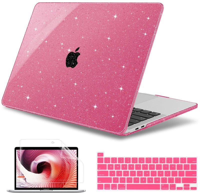 May Chen Compatible with MacBook Pro 13 inch Case 2022 2021 2020 Release Model A2338 M2 M1 A2251 A2289, Hard Shell Case with Keyboard Cover for MacBook Pro 13 Touch Bar Fits Touch ID, Peach Glitter - Image 1