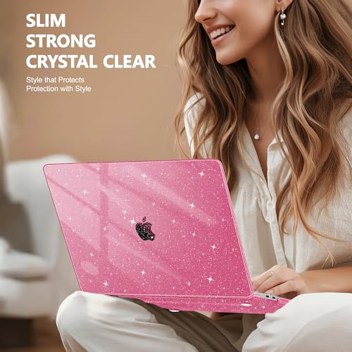 May Chen Compatible with MacBook Pro 13 inch Case 2022 2021 2020 Release Model A2338 M2 M1 A2251 A2289, Hard Shell Case with Keyboard Cover for MacBook Pro 13 Touch Bar Fits Touch ID, Peach Glitter - Image 4