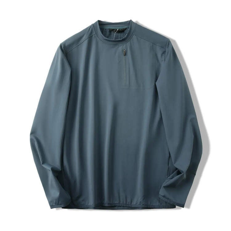 Knitted Three-Dimensional Outdoor High-End! Autumn Adhesive Pocket Loose Elastic Quick-Drying Breathable Casual Round Neck Long Sleeve T-Shirt - Image 1
