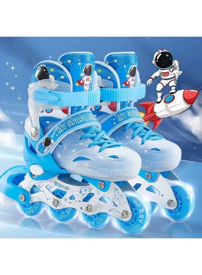 Kids Adjustable Inline Skates for Boys and Girls, Light Up Wheels Roller Skates with Full Boot Protection, Cute Astronaut Space Theme Outdoor Skates for Beginners - Image 1