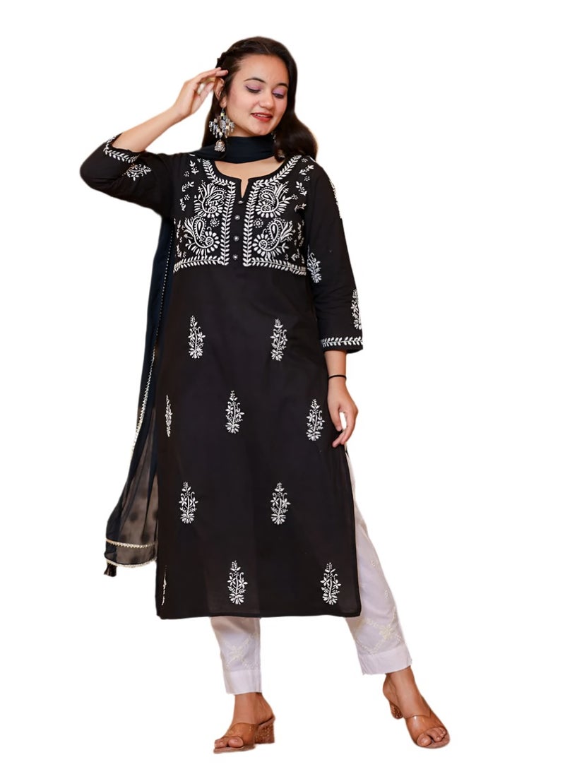 Black Lucknowi Chikankari Kurta Pant Set with Dupatta - pzsku/ZAB24F8D6F43291939BB6Z/45/1741670932/ff964063-3708-4c9b-bbfd-d4c1869b4225