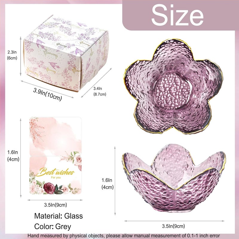 Binoster Purple Flower Jewelry Dish Glass Ring Holder Dish Jewelry Tray Cute Vanity Organizer Aesthetic Nightstand Bathroom Room Decor Trinket Dish Valentine's Friendship Christmas Birthday Gifts for Women - Image 4