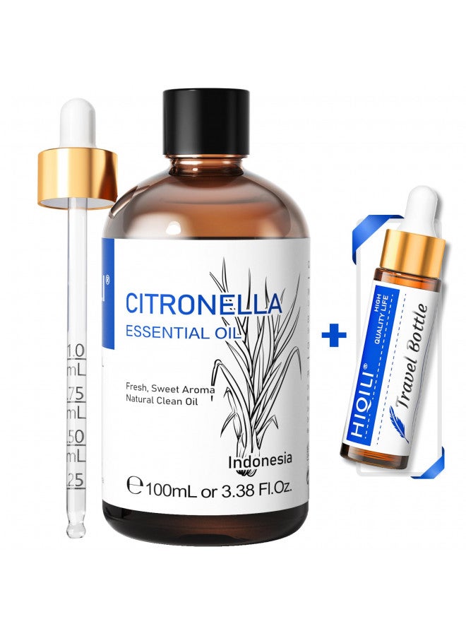 HIQILI HIQILI Citronella Essential Oil,100% Pure Undiluted Premium Therapeutic Grade,for Diffuser,Candles Making Outdoor Mosquitoes Spray - 3.38 Fl Oz.  - Image 1