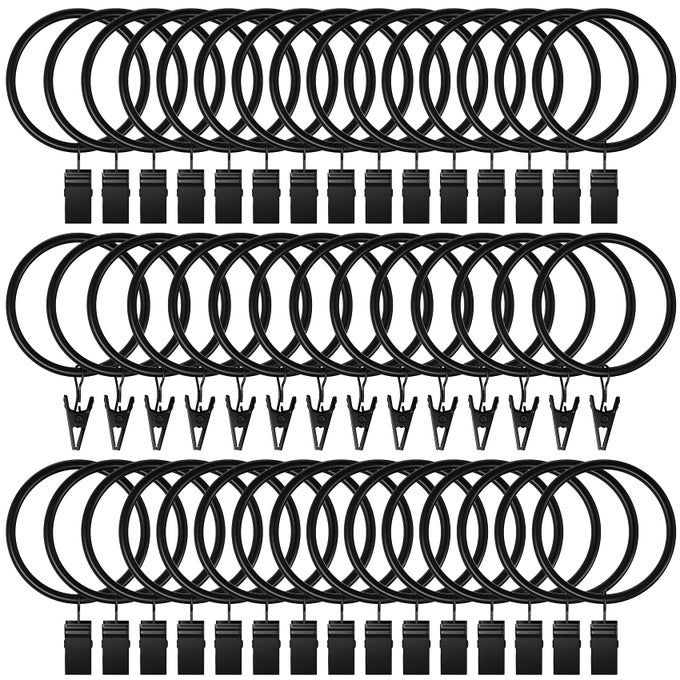 72 PACK CURTAIN RINGS WITH CLIPS HOOKS 15 INCH RUSTPROOF MATTE METAL DRAPERY RINGS FOR TENSION ROD BRACKET EYELETS DECORATIVE HANGERS VINTAGE BLACK 15 INTERIOR DIAMETER