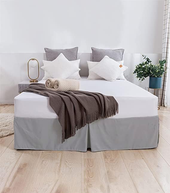 SLEEPINO SLEEPINO Box Pleated Bed Skirt King Size 72x78 Inches 18 Inch Tailored Drop Easy Fit King Bed Center Corner Pleats Silver Grey 