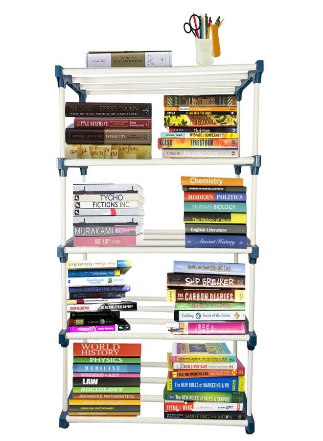 DEMARK QURACK Plastic Book Shelf Tall Narrow Storage Rack for Kids and Adults Modern Bookshelf Unit for Nursery, School, Home, and Office, Floor Mount Open (5 Tier Book Shelf) - Image 1