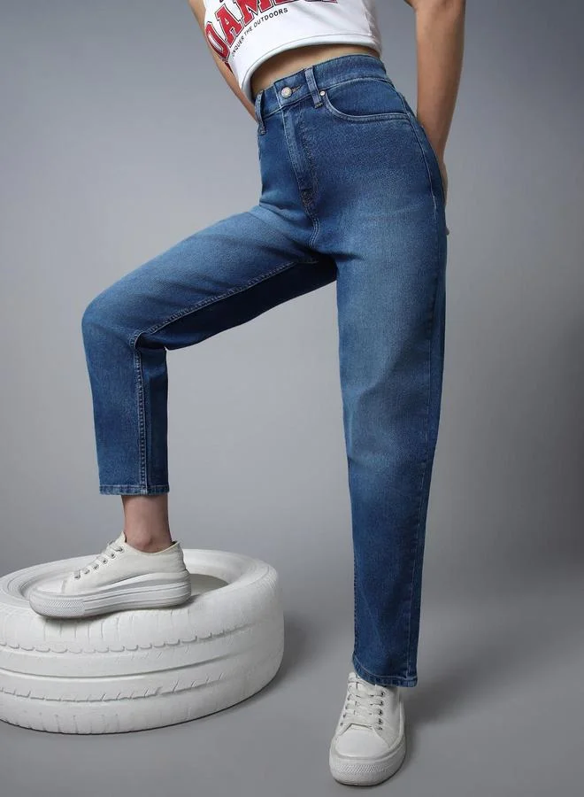 هاي ستار جينز أزرق بخصر عالي وقصة عادية