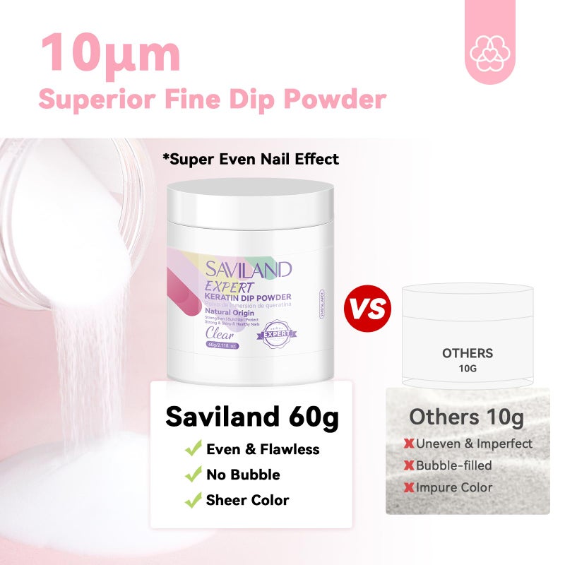 SAVILAND Clear Dip Powder Nail Kit Starter: 60g 2.1oz Dip Powder for Nails with Dipping Powder Liquid Set Dip Base Activator and Top Coat Professional Dip Nail Kit Repair for French Manicure Nail Art - Image 4