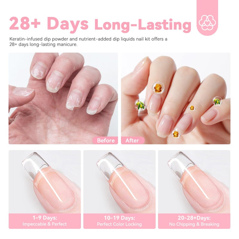 SAVILAND Clear Dip Powder Nail Kit Starter: 60g 2.1oz Dip Powder for Nails with Dipping Powder Liquid Set Dip Base Activator and Top Coat Professional Dip Nail Kit Repair for French Manicure Nail Art - Image 5