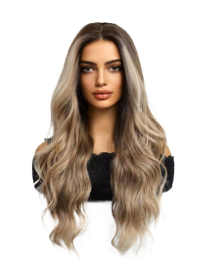 Joudi Ombre Dark Brown Wig for Women, Middle Part Long Wavy Curly Hair, Heat-Resistant Synthetic Fiber - 26 inch (Rose Net Cap)  - Image 1