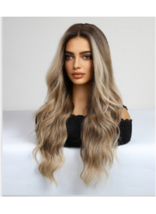 Joudi Ombre Dark Brown Wig for Women, Middle Part Long Wavy Curly Hair, Heat-Resistant Synthetic Fiber - 26 inch (Rose Net Cap)  - Image 2