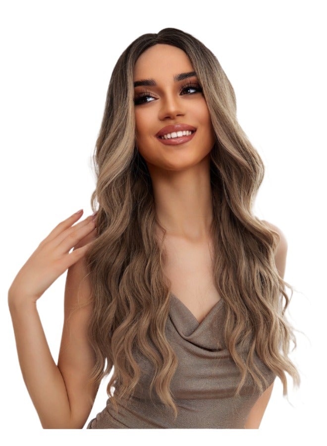 Joudi Ombre Dark Brown Wig for Women, Middle Part Long Wavy Curly Hair, Heat-Resistant Synthetic Fiber - 26 inch (Rose Net Cap)  - Image 3