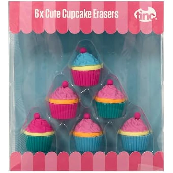 Tinc CUPCAKE ERASER 6-PIECE SET | CUTE ERASERS FOR KIDS | ERASERS FOR SCHOOL | CUTE STUFF PARTY FAVORS FOR KIDS | SCHOOL SUPPLIES GIFTS FOR GIRLS AND BOYS | CUTE STATIONARY GIFTS - Image 1