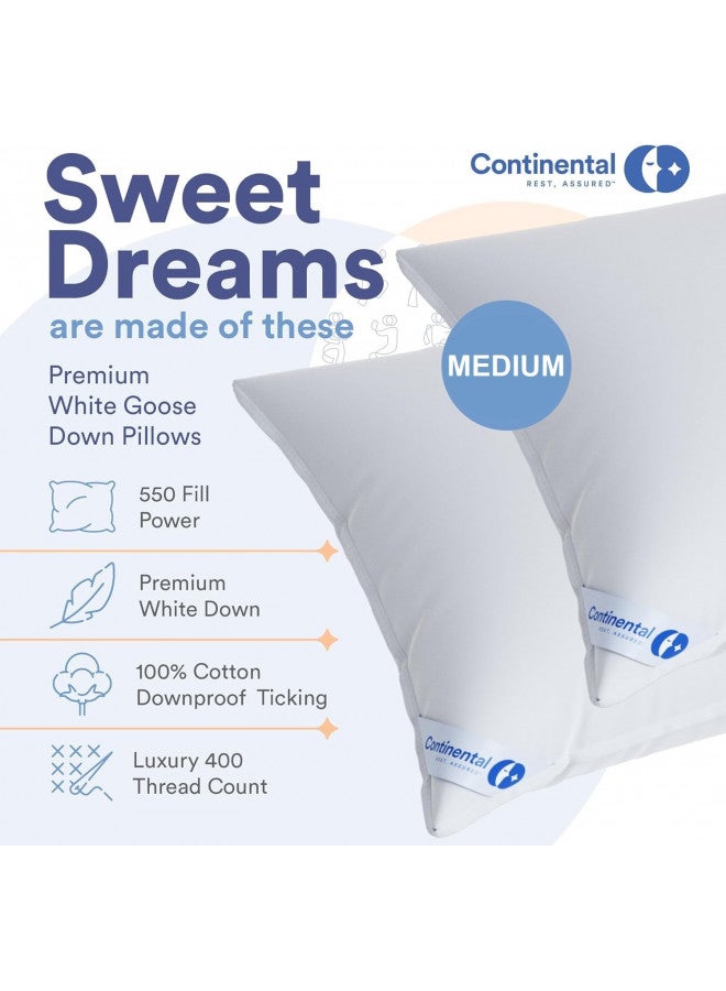 Continental Bedding Continental Bedding 100% Luxury Down Pillows Queen Size Set of 2 - Family Made in New York - Breathable Bed Pillows for Sleeping, for Side Sleepers - 550FP Medium Firmness and Loft  - Image 2