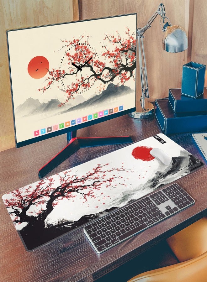 DOTTICO XL Japanese Cherry Blossom Gaming Mouse Pad for Desk- Large Sakura Desk Mat for Keyboard & Mouse - Non-Slip, Water-Resistant, Stitched Edges - 31.5x11.8 in (X-Large) - Image 2