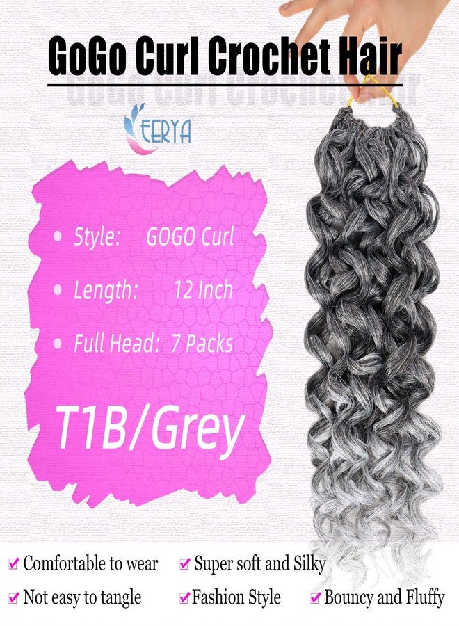 Eerya 7 Packs GoGo Curl Crochet Hair 12 Inch Short Curly Crochet Hair for Women Beach Curl Water Wave Deep Twist Crochet Braids Synthetic Braiding Hair Extensions (12 Inch, TGray) - Image 3