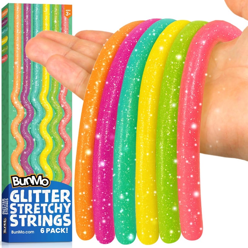BUNMO Girls Easter Basket Stuffers - Sensory Stretchy Strings for Toddlers 3+ - Stimulating Fidget Toys for Toddlers - Easter Basket Stuffers for Girls - Non-Mouthable 3+ - Glitter 6 Pack - Image 1