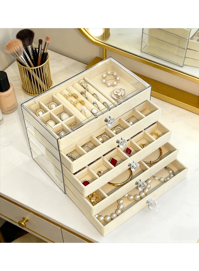 صندوق تنظيم المجوهرات من الأكريليك ب 5 بساطات، بطانة من القشط قابلة للفك، صندوق عرض واضح للمجوهرات للأوساخ والأقلام والخواتم والساعات اليدوية، حاوية تخزين مثالية للمجوهرات للنساء - Image 2