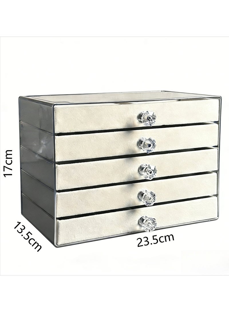 صندوق تنظيم المجوهرات من الأكريليك ب 5 بساطات، بطانة من القشط قابلة للفك، صندوق عرض واضح للمجوهرات للأوساخ والأقلام والخواتم والساعات اليدوية، حاوية تخزين مثالية للمجوهرات للنساء - Image 3