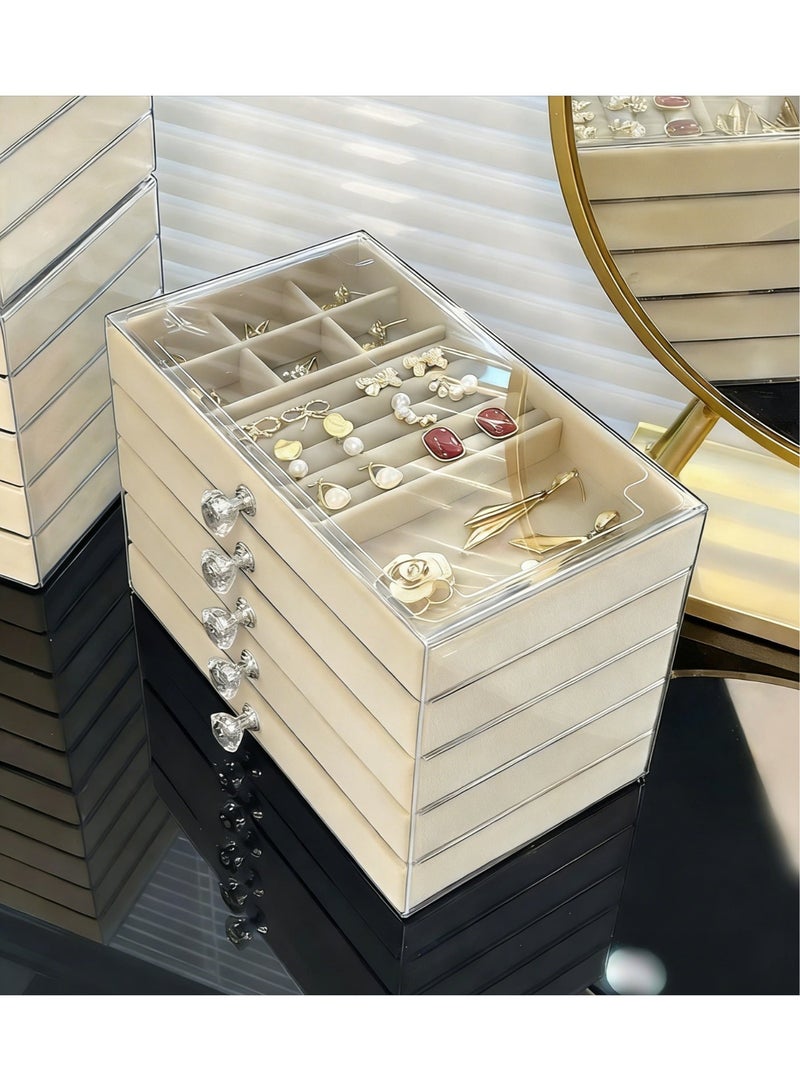 صندوق تنظيم المجوهرات من الأكريليك ب 5 بساطات، بطانة من القشط قابلة للفك، صندوق عرض واضح للمجوهرات للأوساخ والأقلام والخواتم والساعات اليدوية، حاوية تخزين مثالية للمجوهرات للنساء - Image 4