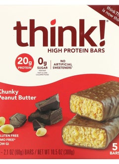 Think High Protein Bars Chunky Peanut Butter 5 Bars 2.1 oz (60 g) Each 
