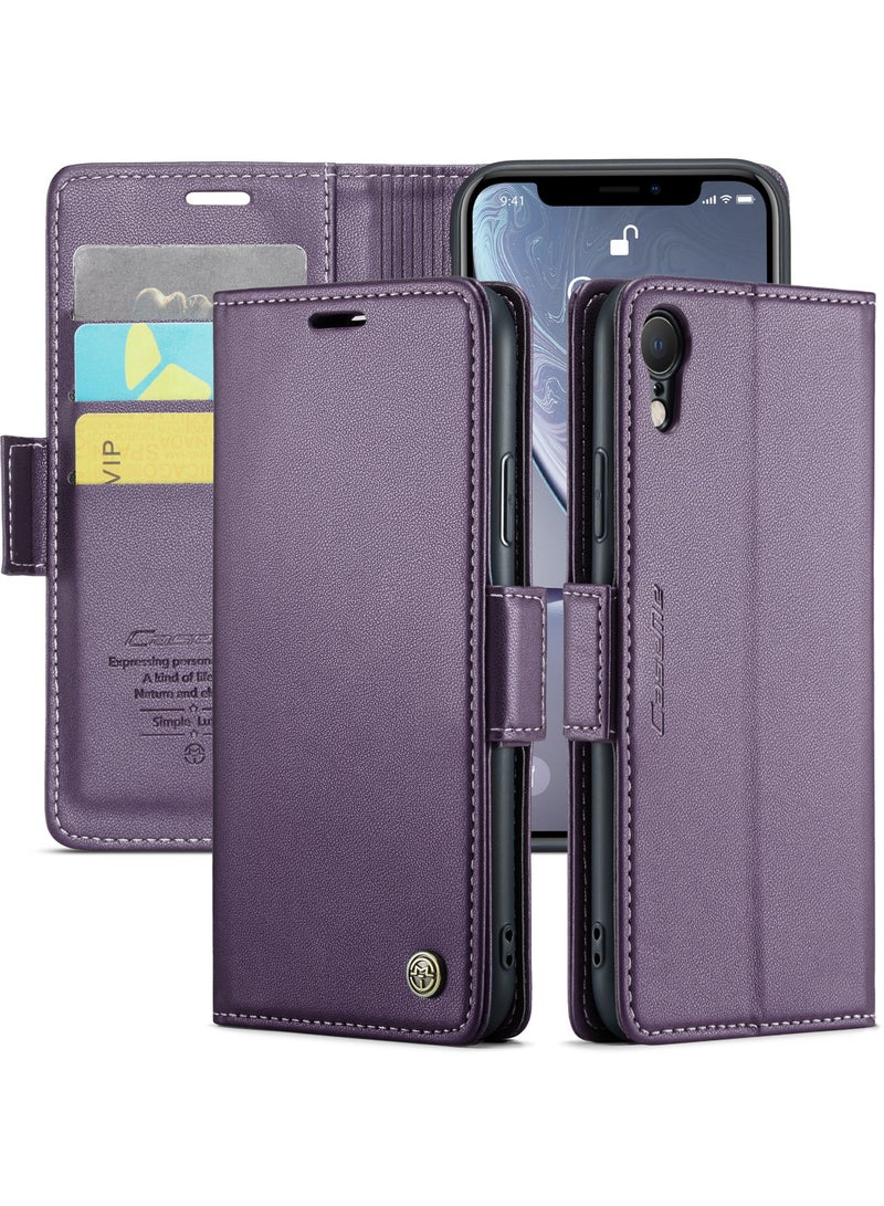 فليب محفظة حالة لابل اي فون اكس ار ، الجلود المغناطيسي مرفق فليب حالة الأرجواني - Image 1