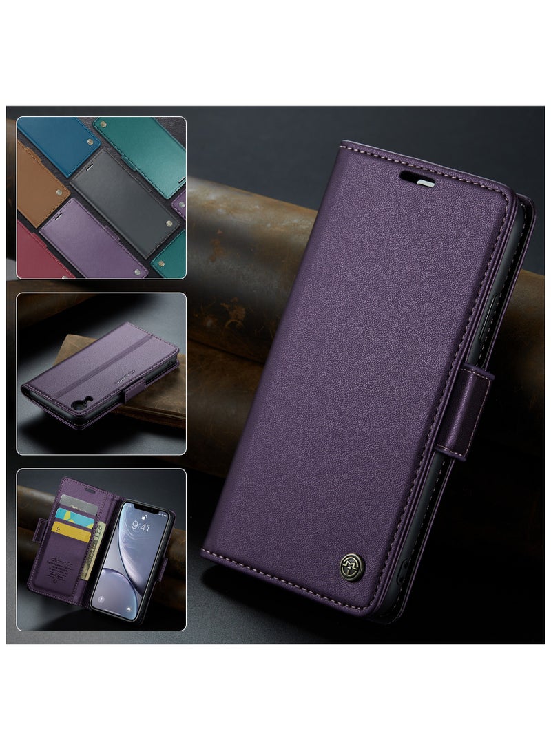 فليب محفظة حالة لابل اي فون اكس ار ، الجلود المغناطيسي مرفق فليب حالة الأرجواني - Image 4