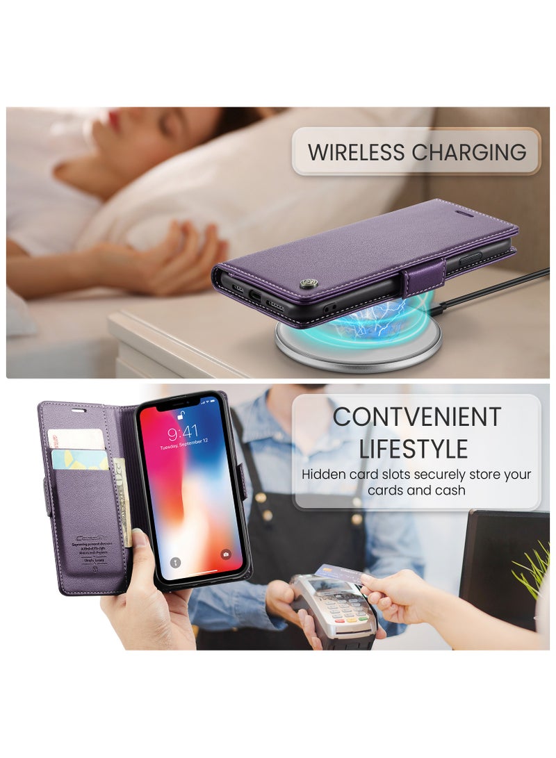 فليب محفظة حالة لابل اي فون اكس ار ، الجلود المغناطيسي مرفق فليب حالة الأرجواني - Image 5