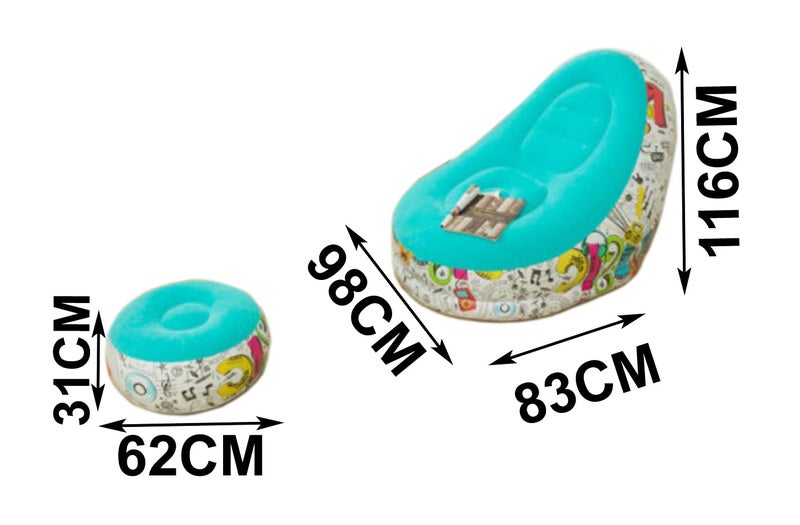 GTC® Inflatable Air Chair with Footstool Furniture 116CMx98CMx83CM (Sky Blue) (A 82001) - Image 4
